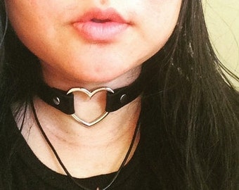 Goth Heart Choker With Adjustable Leather Band Punk