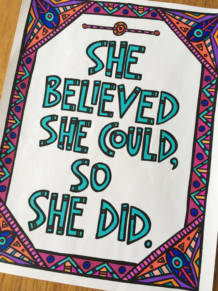 Printable Coloring Page She Believed She Could by TheBirchAndElm
