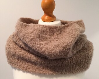 Hand Knit Alpaca Bouclé Shrug Cowl Neckwarmer in Light Beige