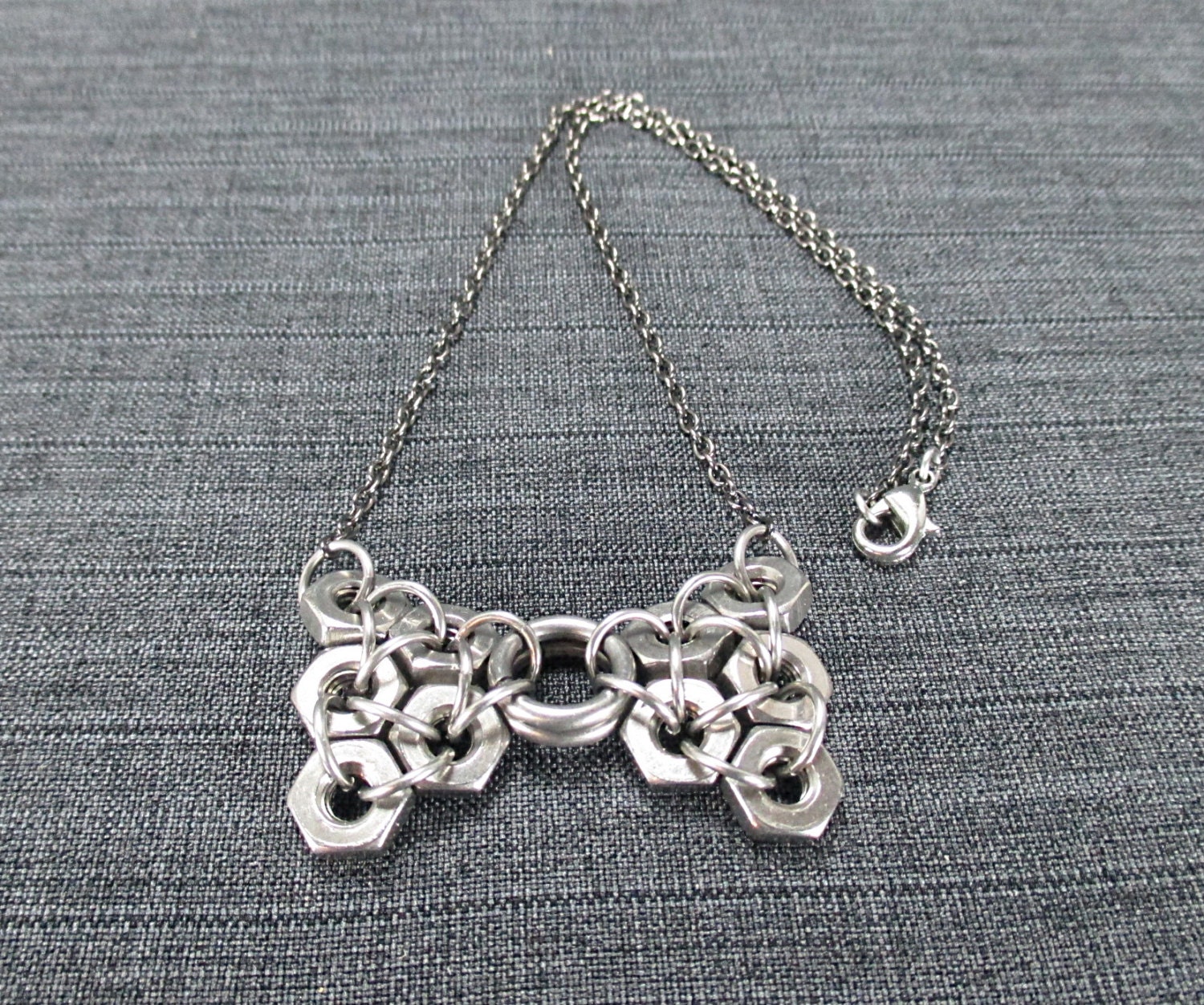 Hex nut pixie necklace butterfly necklace chainmaille