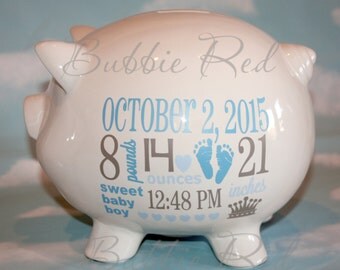 Personalized Piggy Bank, Baby Boy Piggy Bank, Baby Birth Stats Gift, Baby Boy Gift, Piggy Bank, New Baby Gift