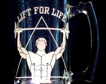 Weight Lifting Beer Mug - Sandblasted