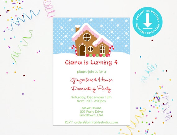 Gingerbread House Invitation INSTANT DOWNLOAD Printable