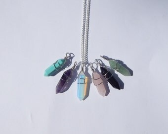 Crystal Necklace, Crystal Choker, Wire Wrapped Crystal Necklace, Crystal Pendant, Opalite Crystal, Quartz Crystal, Amethyst, Quartz, Choker