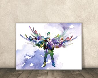 Supernatural, Castiel, Watercolor, Poster Print, 8x10, 11x14, 13x19, 18x24 and 24x36