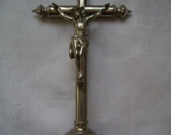 Old Crucifix table or altar Tin, french Vintage, 1930