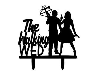 The Walking Wed Wedding Cake Topper Walking Dead Cake Topper zombies groom cake grooms cake topper Walking dead topper crossbow funny topper