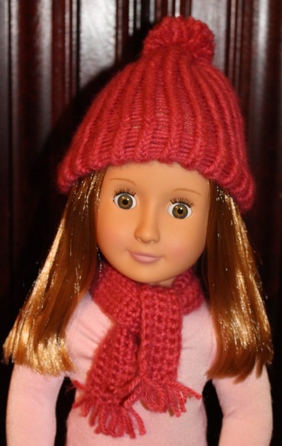 pom pom hat set scarf inch Set scarf  Hat doll crochet  hat, doll, Scarf and doll 18 knit