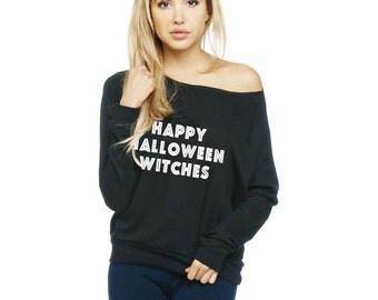 happy halloween witches sweatshirt happy halloween witches off shoulder sweatshirt wide neck fleece sweatshirt