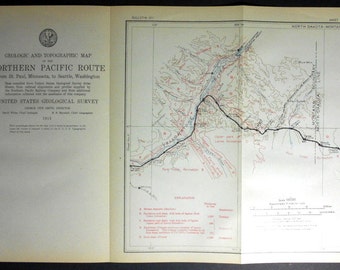 1915 Railroad Map: Fallon, Conlon, Hoyt, Glendive, Allard, Iona, Wibaux, Yates, Montana MT. Northern Pacific Rail Antique. Map Vintage