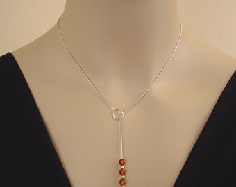 Baltic Amber Necklace - Honey Amber and Sterling Silver Jewelry - Lariat Necklace