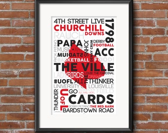 University of Louisville, UofL, Louisville Cardinals -- 11x17 Typography Poster
