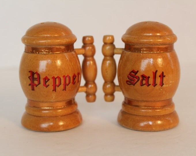 Vintage Wooden Beer Stein Salt and Pepper Shakers
