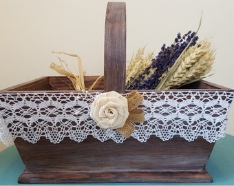 Rustic flower girl basket, wedding basket,bridal basket, wedding favours basket