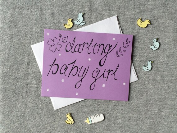 Baby Shower Card for New Baby Girl- Handmade on Violet Card w/ White ...