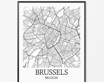 Brussels Map Art Print, Brussels Poster Map of Brussels Decor, Brussels City Map Art, Brussels Gift, Brussels Belgium Art Poster