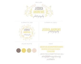 Branding Package - Watercolor Wreath Logo Design - Photography Watermark Logo - Fashion Blog - Boutique Logo Premade Marketing Branding Kit