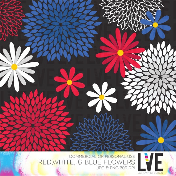 Red White & Blue Flowers Clip Art Images by LVExDigitalScraps