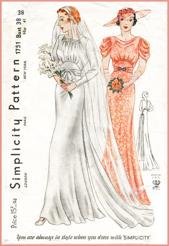 30s 1930s  vintage  gown  sewing pattern  wedding  bridal  evening