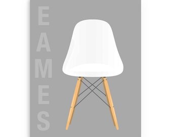 Mid Century Chair Print, White Eames Chair Poster Print, Eames Art, Eames Print, Eames Design Decor, Herman Miller Chair, Mid-Century Decor