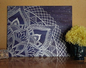 Mandala Painting Wall Art - Meditation Painting- 11 x 14 inch Canvas Painting // Flower Mandala // Universe Art // Custom Art Work