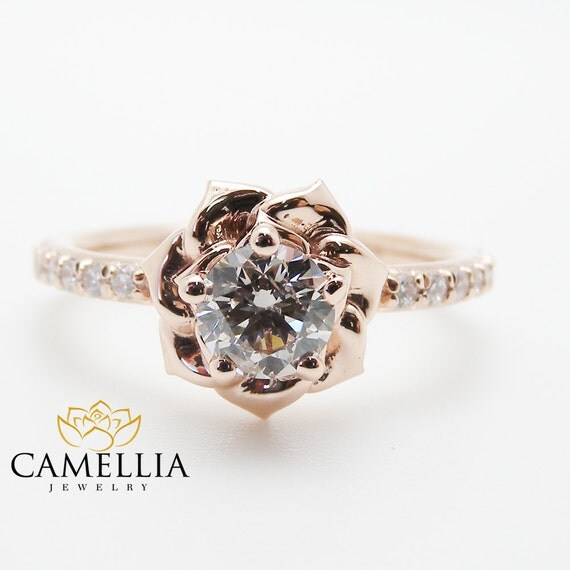 Flower Rose Unique Engagement Ring Right Hand by CamelliaJewelry