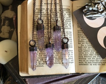 Amethyst Necklace Purple Crystal Necklace / Crystal Pendant Copper Electroformed Natural Stone Boho Jewelry Gypsy Necklace / Bridesmaid Gift