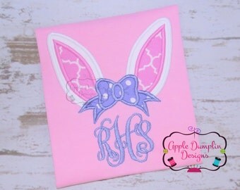 Bunny Ears with Bow Applique Design, Machine Embroidery Design, Girl Easter Applique, Easter Embroidery, Easter Basket, 4x4, 5x7, 6x10, 7x11