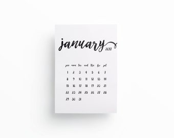 2017 Printable Wall Calendar, Wall planner, A4 Calendar, Black watercolor, Minimal calendar, Instant download, Black Calendar
