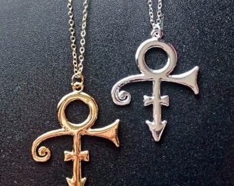 PRINCE SYMBOL NECKLACE O(+> The Artist Silver or Gold Plated Pendant ~ Sent Gift Wrapped In Purple Organza Gift Bag