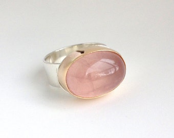 Rose quartz silver ring. Rose quartz ring. Silver/Gold Statement ring Quartz. Gemstone ring.Chunky cocktale ring. Valentine day gift idea.