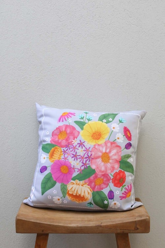Items similar to Light Grey Floral Decorative Pillow, Floral Throw Pillow, Living Room