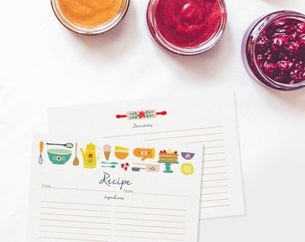 Recipe Cards Set of 15, 30 or 50 - Retro Kitchen - 4x6 Recipe Cards - High Quality Linen Cardstock