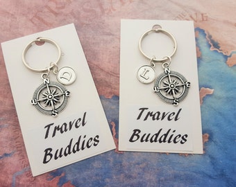 Travel Buddies Keyring, Personalised Keychain, Travelling Accessory, Travel Group Gift, Vacation Keepsake, Compass Keychain, Journey Keyring