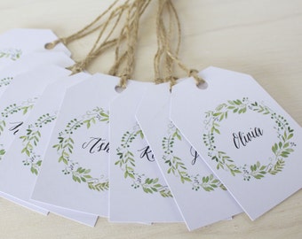 Guest Name Tags / Wedding Guest Tags / Place Card Tags / DIY Tags - Spring Green Wreath