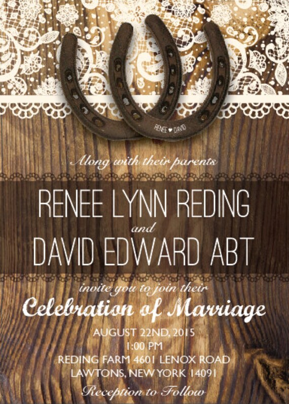 Rustic Horseshoe Wedding Invitation Country Rustic Horseshoe Wedding Invitation Country
