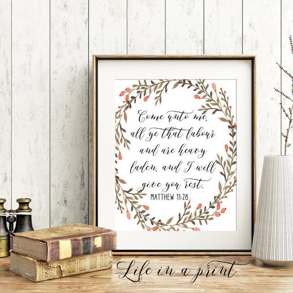 Printable Bible Verse Art Scripture Typography Come unto me