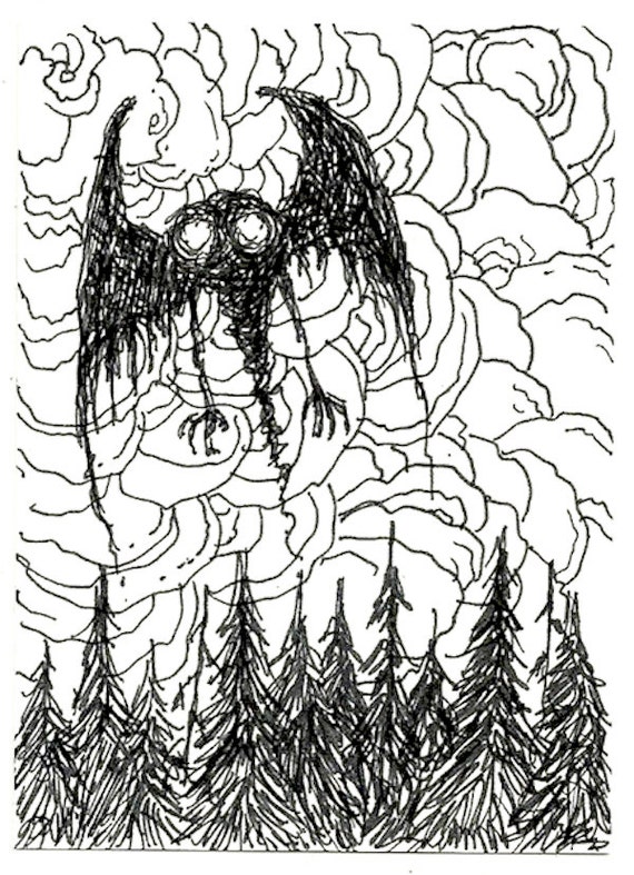 MOTHMAN original drawing cryptid paranormal ACEO