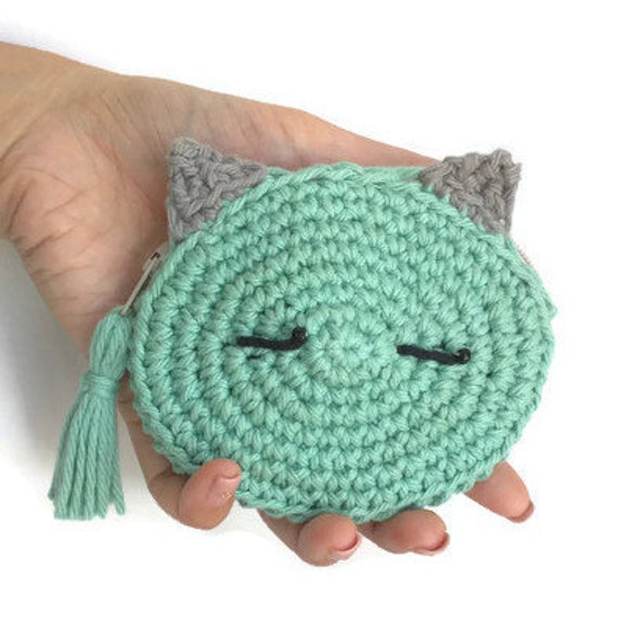 Download Small Crochet Coin Purse with Tassel Zipper and Lining Kitty