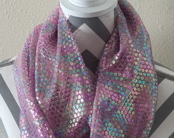 Pink Sequin Print Infinity Scarf