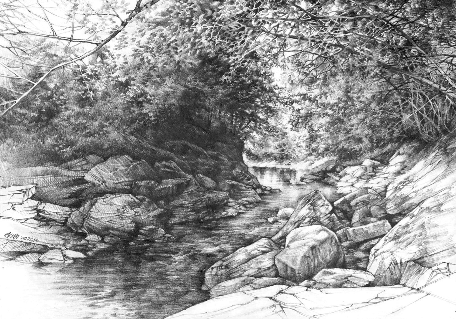 pencil nature scenery drawing