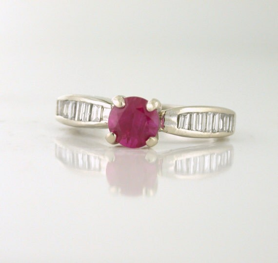 Natural Ruby .75ct with baguette diamonds .30tcw 14k white gold showcase ruby - Ask about holiday layaway