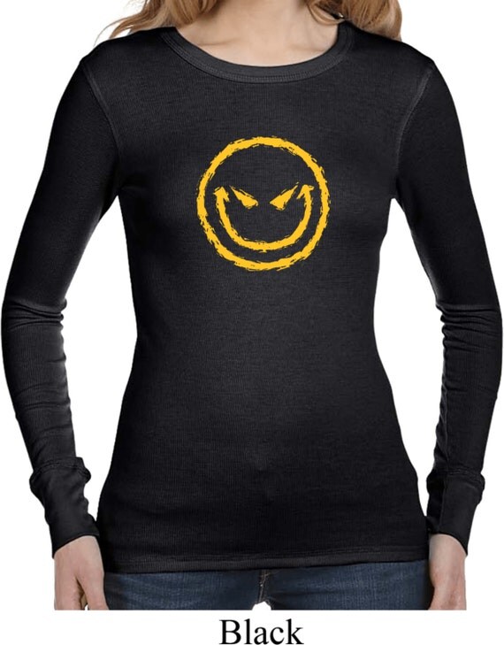 Ladies Halloween Shirt Evil Smiley Face Long Sleeve Thermal