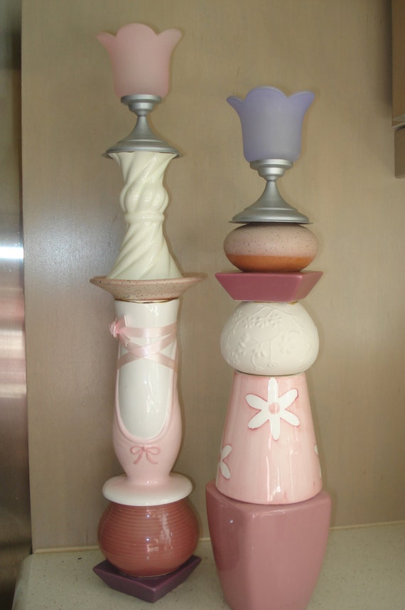 Eclectic Ballerina Candleholders:  re-purposed glassware