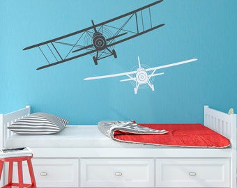 Biplane Monoplane Vinyl Wall Decals 2 Airplanes Wall Decal Boys Kids Room Playroom Airplane Nursery Wall Art Aviation Decor Boy Decals Q185