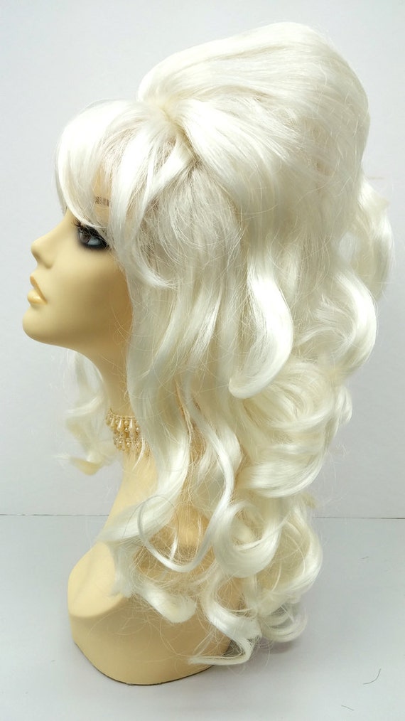 Platinum Blonde Wavy Beehive Costume Wig 