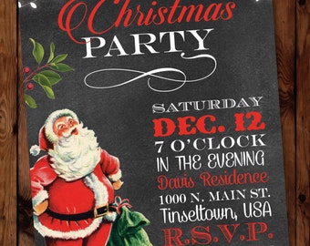Retro Santa Christmas Party Invitation, Retro Christmas Invitation, Santa Christmas Party Invitation, Christmas Party Invitation