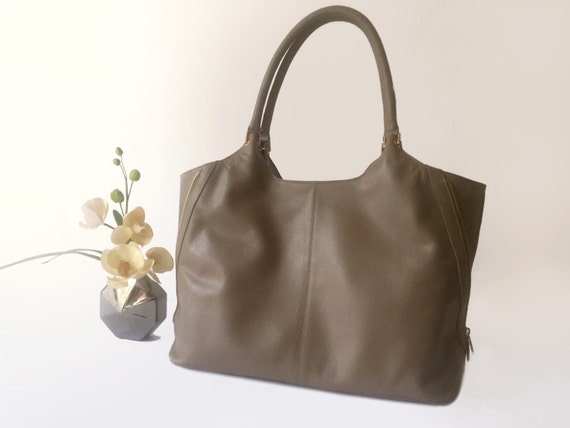 Taupe leather tote Leather laptop bag Leather by PomponiBags