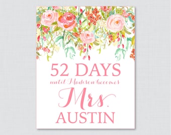 Days Until Mrs Floral Bridal Shower Sign Printable - Pink Flowers Bridal Shower Days Until Wedding Sign - Shabby Chic Garden Bridal 0004