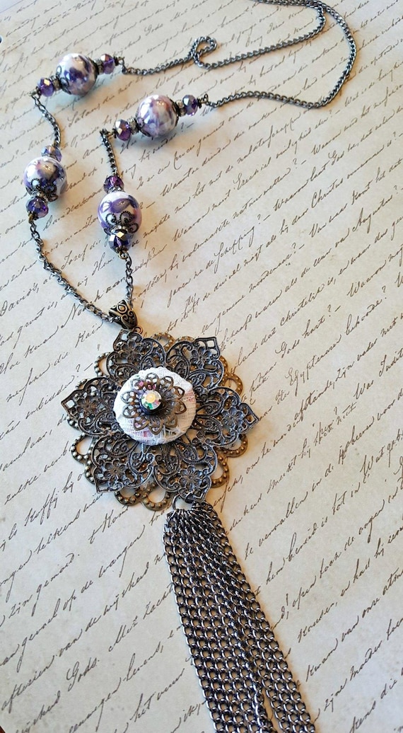 Tassel Necklace Silver Tassel Necklace by MissGawdysJewelry